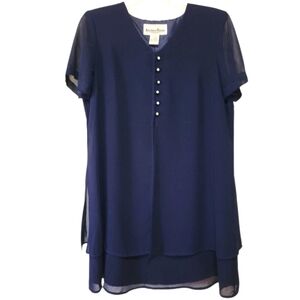 Another Thyme Navy Blue Chiffon Overlay Lined Midi Shift Dress Size 16